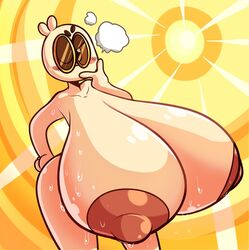 big_areola female hyper_breasts lewdloaf oc sweat