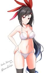 1girls black_hair bra breasts cleavage female female_only ha_yuri_jahad light-skinned_female light_skin panties ponytail red_eyes solo tagme tower_of_god underwear white_bra white_panties