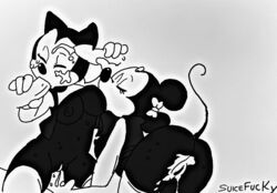 alternate_body_type alternate_breast_size anthro disney epic_mickey minnie_mouse monochrome nipples ortensia oswald_the_lucky_rabbit penis twistedterra