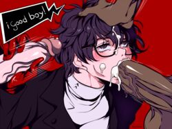 3boys atlus big_penis black_eyes blowjob blowjob_face blush brown_eyes censored cheek_bulge cock_gobble cock_hungry cum cum_hungry cum_in_mouth cum_on_face cum_on_hair cum_slut dark-skinned_male dark_penis dark_skin erection fellatio gay giving_head glasses gloves going_down_on good_boy half-closed_eyes hand_on_head handjob handjob_while_sucking handjob_with_gloves huge_cock ineffective_censorship interracial joker_(persona) knob_polishing looking_at_partner megami_tensei mosaic_censoring mostly_offscreen_character motion_lines mr-poritan oral oral_sex orgasm_from_oral penis penis_size_difference persona persona_5 pixelated playing_skinflute pointless_censoring pori_tan_ purple_eyes purple_hair red_background ren_amamiya retracted_foreskin school_uniform short_hair speech_bubble stroking_cock sucking_off swallowing_cum sweat text threesome turtleneck veiny_penis yaoi