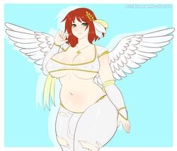 angel bbw big_breasts curvy futanari kitsunewaffles-chan penis_bulge red_hair ripped_clothing sierra_(ramzkun) wings