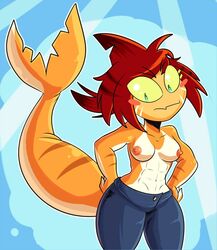 anthro lewdloaf muscular oc shark_girl small_breasts tanline topless