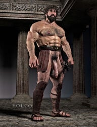 1boy abs balls ballsack bara beard beefy belt body_hair curly_hair dilf erect_nipples exposed_penis facial_hair flaccid flaccid_penis foreskin greek_mythology hairy hercules hirsute holding_weapon human intact long_penis mace male male_nipples male_only masculine mature_male mostly_nude_male muscles muscular muscular_male open_toe_shoes pecs penis pubes pubic_hair realistic sandals scrotum shin_guards testicles uncut unretracted_foreskin veiny_muscles veiny_penis weapon yolco