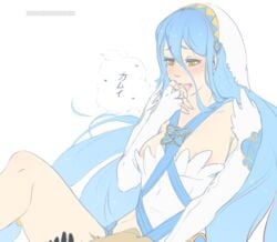 1boy 1girls azura_(fire_emblem) azurrin blue_hair blush corrin_(fire_emblem) corrin_(fire_emblem)_(male) cousins cunnilingus female_focus fire_emblem fire_emblem_fates incest long_hair nipple_slip straight