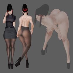 3d alternate_costume asian bending_over big_ass bimbo breasts bubble_butt character_sheet fake_breasts female high_heels honey_select ihateasuka implants kazumi_mishima leggings mature_female milf miniskirt naked_footwear naked_heels naked_with_shoes_on nude pantyhose platform_heels skirt tekken tekken_7 thick_thighs