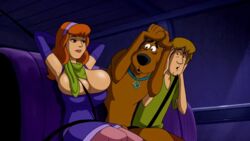 accurate_art_style alternate_breast_size animated arm_behind_head armpit armpits arms_up barely_contained big_breasts bouncing bouncing_breasts car cleavage confident daphne_blake edit elbow_gloves female feral gif gloves hands_behind_head hanna-barbera headband huge_breasts human male mystery_machine red_hair scarf scooby-doo scooby-doo_(character) screenshot screenshot_edit seatbelt shaggy_rogers van vehicle yetig