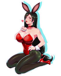 1girls big_breasts blowing_kiss bunny_costume bunny_ears bunny_girl busty cleavage costume final_fantasy final_fantasy_vii heels huge_breasts large_breasts leotard looking_at_viewer popsiclebunny red_heels red_high_heels red_leotard red_lipstick seductive solo stockings thick_thighs thighs tifa_lockhart