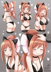 1girls :3 animated aster-effect big_breasts black_bra black_panties bra brown_hair cat_ears catgirl collar cute cute_fang doki_doki_literature_club female gif green_eyes head_pat headpat light-skinned_female light_skin monika_(doki_doki_literature_club) neko pet_play petplay petting wholesome