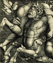 16th_century aldegrever beard centaur cropped fine_art greek_mythology heinrich_aldegrever human kidnapping male male_focus muscles penis small_image