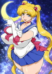 big_breasts bishoujo_senshi_sailor_moon blonde_hair blue_eyes clothing female female_only large_breasts long_hair nipples otogi_tetsurou sailor_moon skirt solo solo_female solo_focus usagi_tsukino