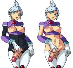 big_nipples blue_eyes female female_only futanari mega_man mega_man_x mega_man_x_corrupted synthia_(mega_man_x_corrupted) uncensored white_hair