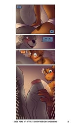 alphonse_(james_howard) anthro canid canine canis comic dialogue domestic_cat duo english_text felid feline felis hi_res james_howard male male/male mammal nipple_fetish nipple_play richard_(james_howard) text url wolf