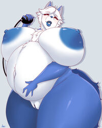 4:5 anthro astra2020 belly big_belly big_breasts blue_body blue_fur blue_lips blue_nipples blue_nose blue_pussy breasts canid canine canis curvy_figure darbo domestic_dog female fur genitals hair hi_res hourglass_figure huge_belly huge_breasts husky hyper hyper_breasts inflation inflation_bulb lips looking_at_viewer mammal nipples nordic_sled_dog pussy ready_to_pop silver_eyes solo spitz thigh_up white_body white_fur white_hair