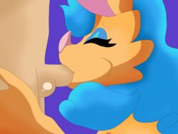 anthro bat bat_girl beelzbat blue_hair closed_eyes fellatio furry makeup tagme yellow_fur