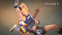 2girls 3d arms_above_head ass blonde_hair breasts brown_hair crossover dead_or_alive dead_or_alive_5 facesitting femdom helpless highres kazama_asuka pinned smile stretching tekken tekken7wallpapers tekken_7 tina_armstrong wrestling wrestling_ring