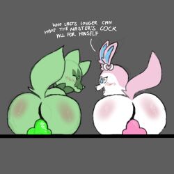 anal anal_sex ass big_butt blue_eyes blush blush_lines bow_tie closed_eyes contest dialogue dildo dildo_in_ass dildo_insertion dildo_sitting duo duo_focus eeveelution feral fluffy fluffy_tail fur game_freak glu_(artist) green_body green_dildo green_fur group looking_pleasured male male/male male_only masturbation neck_tuft nintendo penetration pink_body pink_dildo pink_fur pokémon_(species) pokemon pokemon_sv raised_tail sex_toy sex_toy_in_ass sex_toy_insertion smile sprigatito sylveon text toying_self tuft video_games white_body white_fur