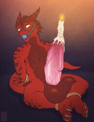 2017 anthro ball_gag balls big_penis bondage bound candle candle_insertion cock_and_ball_torture digital_media_(artwork) fire furry gag genital_torture genitals glopossum huge_cock kobold looking_at_penis male male_focus male_only male_penetrated male_urethral_insertion melting penetration penis questionable_consent red_body red_scales rope scales scalie simple_background solo sounding submissive submissive_male urethral urethral_candle urethral_insertion urethral_penetration wax wax_on_penis wax_play yellow_eyes