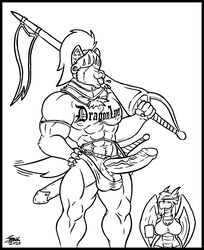 abs annoyed anthro armor ben_(skianous) big_breasts big_penis blowing_raspberries breasts bulge canid canine canis clothed clothing cup domestic_dog dragon duo edit erection fassalia_dracher female genitals headgear helmet herding_dog hi_res horn humor jousting_lance knight lay_the_dragon male male_focus malinois_dog mammal melee_weapon monochrome muscular muscular_male pastoral_dog penis scalie sheepdog shirt skianous solo_focus straight sword tailwag tank_top topwear uncut warrior weapon western_dragon wings