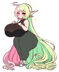 1girls 2020 amber_eyes ass big_ass big_breasts big_butt blush breasts earrings elf green_hair huge_ass huge_breasts jojoniumart looking_at_viewer mochi_(jojoniumart) multicolored_hair original original_character pink_hair pointy_ears shortstack simple_background thick_thighs thighs white_background