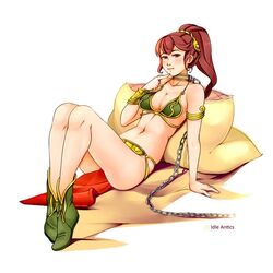 anna_(fire_emblem) anna_(fire_emblem_fates) boots fire_emblem fire_emblem_fates idle_antics navel red_eyes red_hair shackles slave_bikini tagme