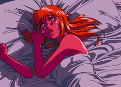 1girls 90s animated anri_(viper) armpits awakening bed_covers bed_sheet bra breasts erect_nipples erect_nipples_under_clothes eyebrows_visible_through_hair female female_only game_cg imminent_rape imminent_sex indoors long_hair looking_at_viewer lowres lying matching_hair/eyes medium_breasts nipple_bulge on_side open_mouth orange_eyes orange_hair pillow sleeping sogna solo sunset surprised tongue under_covers underwear viper_(series) viper_v12 white_bra