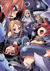 ahe_gao armor bangs bare_shoulders blonde_hair blue_eyes blue_skin blush breasts brown_hair censored clenched_teeth clothed_sex clothing convenient_censoring crop_top empty_eyes etrian_odyssey everyone faceless fantasy fellatio female forced_oral fucked_silly fur_trim gauntlets green_eyes group_sex gunner gunner_(etrian) hair_over_eyes hair_over_one_eyes hat long_hair medic medic_(sekaiju) midriff monster_girl mound_of_venus multiple_girls naughty_face navel no_panties nude open_fly open_mouth oral orange_hair paladin_(sekaiju) payot penetration pink_eyes ranger_(sekaiju) rape red_eyes red_hair restrained sailor_collar saliva scarf sekaiju_no_meikyuu short_hair shorts shorts_pull slime smile spread_legs swordsman_(sekaiju) tears tentacle tentacle_rape tomoshibi_hidekazu tongue torn_clothes turtleneck unzipped yuri