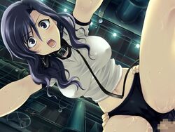 anal bent_over blush bondage breasts buruma censored collar doggy_style erect_nipples eye_contact factory from_below game_cg gym_uniform hair kusari large_breasts leash looking_at_another looking_at_viewer looking_down looking_up midriff navel ohara_tometa open_mouth orihara_shino penis pov pov_eye_contact purple_eyes purple_hair pussy pussy_juice rape sakura_koharu sex sweat torso_grab