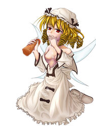 blonde_hair breasts censored cum eastern_and_little_nature_deity ejaculation gr_(artist) hat luna_child penis ribbon ribbons solo touhou wings