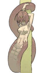 1girls arms_up artist_request bracelet breasts brown_hair circlet female isis_(ragnarok_online) jewelry lamia monster_girl naga navel nude ragnarok_online scales short_hair solo yellow_eyes