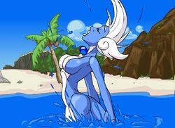 blue_skin breasts color day dragonair female female_only nude outdoors pikanjo pokémon_(species) pokemon pokemon_snap_xxx side_view solo tagme water