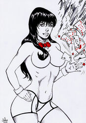 1girls 2008 black_and_white breasts dc fabio female female_only monochrome smooth_skin solo tagme thong zatanna