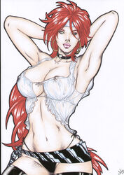 battle_chasers big_breasts breasts earrings fabio female hoop_earrings red_monika thong