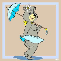 ass bear cindy_bear female female_only flower furry hanna-barbera looking_at_viewer no_humans open_mouth smile tagme tail umbrella yogi_bear