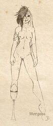 amputee anthro bandage chest_tuft colleen_trench disability female fur hair hair_over_eye hi_res lagomorph leporid long_ears mammal morgdl nude one_eye_obstructed prosthetic prosthetic_leg prosthetic_limb rabbit sketch solo standing tuft