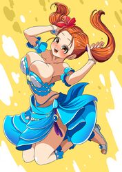 big_breasts blush brown_eyes cleavage clothing dragon_quest dragon_quest_viii female female_only jessica_albert kazenoyobou large_breasts long_hair panties red_hair skirt solo solo_female solo_focus twintails