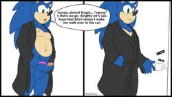 16:9 anthro aval0nx balls black_border black_clothing blue_balls blue_body blue_ears blue_fur blue_penis border clothing doorknob dressing english_text erection eulipotyphlan fur furry genitals hedgehog hi_res large_penis male male_only mammal penis profanity robe sega solo sonic_(series) sonic_the_hedgehog sonic_the_hedgehog_(series) text widescreen