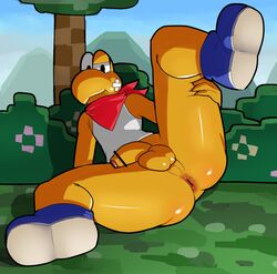 anthro anus ass ateni balls bandage bottomless censored clothed clothing genitals hi_res koopa koopa_troopa kooper looking_at_viewer male male_only mario_(series) nintendo paper_mario penis reptile scalie shirt solo topwear video_games