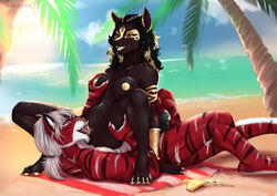 absurd_res anthro anubian_jackal asheraart beach breasts canid canine canis cunnilingus daysha_candice detailed_background duo egyptian felid feline female fur genitals gentlemanplayer gold_nipples hair hi_res jackal male mammal navel nipples nude oral outside pantherine penis pussy red_eyes sand seaside sex sky smile straight tiger tongue vaginal_penetration water yellow_nipples