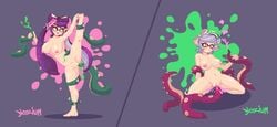 +_+ 5_fingers black_hair breasts callie_(splatoon) cephalopod digital_media_(artwork) female genitals humanoid inkling marie_(splatoon) marine mollusk nintendo nipples noscium nude penetration pixel_art pseudo_hair pussy sex splatoon squid_sisters_(splatoon) tentacle tentacle_hair tentacle_sex vaginal_penetration video_games white_hair yellow_eyes