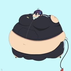 1boy alternate_breast_size belly_button belly_expansion belly_inflation blue_eyes boner boner_in_pants boner_under_clothes breast_growth breast_growth_(enlargement) erection erection_under_clothes erection_under_clothing inflation male_breast_expansion male_inflation moobs navel noragami noxujoel pecs puffy_cheeks purple_hair round_body solo solo_male spherical_inflation thick_thighs wide_hips yato_(noragami)