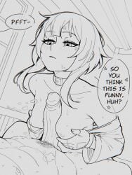 1boy 1girls alternate_breast_size_(larger) anger_vein angry breasts breasts_out female head_out_of_frame kono_subarashii_sekai_ni_shukufuku_wo! laughing megumin naizuri nude paizuri windmill_(artist)