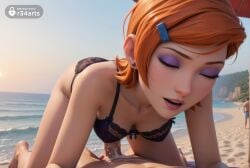1boy 1boy1girl 1girls ai_generated all_fours artist_name beach ben_10 ben_10_(classic) bikini black_bra bra breasts cartoon_network closed_eyes cowgirl_position cum day earrings eyeshadow female gwen_tennyson gwen_tennyson_(classic) hair_ornament hairclip hi_res jewelry lingerie makeup medium_breasts mole mole_under_eye multiple_boys ocean open_mouth orange_hair outdoors penis pov r34arts sand sex short_hair solo_focus straight swimsuit towel umbrella uncensored underwear vaginal_penetration vaginal_sex warner_bros warner_brothers water younger_female
