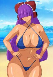 1girls beach big_breasts bikini breasts busty capcom child_bearing_hips cleavage confident faceless faceless_female female female_only hair_over_eyes highres large_breasts layer legs long_hair mega_man mega_man_x ocean purple_hair seductive seductive_smile sensual sexy sexy_pose smile solo swimsuit tan thick_thighs thighs thong_bikini very_long_hair voluptuous water wide_hips