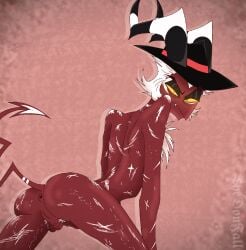 consensual crimson_(helluva_boss) demon dominant gay helluva_boss mafia_boss male nudity posing scars