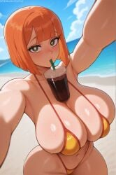 1girls ai_generated bikini breasts character_request copyright_request female hips huge_breasts light-skinned_female light_skin orange_hair short_hair stuffyai thick_thighs thighs wide_hips