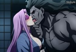 1boy accurate_art_style ai_generated anime_coloring berserker berserker_(fate) blindfold blindfolded curvy dark fate/stay_night fate_(series) female happy_sex hercules_(character) huge_male indoors japanese_interior large_breasts large_penis larger_male long_hair masculine mature_female mature_male medusa medusa_(fate) medusa_(rider)_(fate) medusa_\\\\\\\\(fate\\\\\\\\) muscular muscular_male night pink_hair servant servant_(fate) size_difference stickyai thick toned very_long_hair