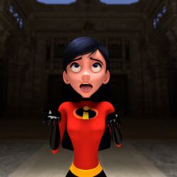 1girls 3d bodysuit clothing disney female female_only gloves latex_gloves pixar smooth_skin solo tagme the_incredibles tongue_out tongue_piercing violet_parr