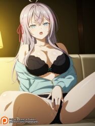 ai_generated alisa_mikhailovna_kujou big_breasts lewdxbytes lingerie masturbation suit_jacket tokidoki_bosotto_russian_de_dereru_tonari_no_alya-san