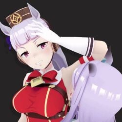 2girls 3d animal_ears animated armband armpit armpit_fetish armpit_focus armpit_licking armpits bakushin_o_armpit_gif_(meme) blunt_bangs bow breasts brown_hat commentary ear_bow ear_covers ear_ribbon english_commentary gold_ship_(red_strife)_(umamusume) gold_ship_(umamusume) hat highres horse_ears horse_girl kaburiburi licking licking_armpit licking_armpits mejiro_mcqueen_(umamusume) meme multiple_girls pillbox_hat presenting_armpit purple_bow purple_eyes purple_hair purple_shirt sailor_collar sailor_shirt shirt striped_armband striped_clothes tagme umamusume video white_hair yuri