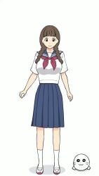 1girls animated bangs big_breasts bouncing_breasts braid braided_pigtails braided_twintails braids breasts brown_hair fully_clothed happy jumping kuroha long_skirt sailor_uniform school_uniform schoolgirl schoolgirl_uniform serafuku shoes skirt smile socks solo twintails yatsuhashi_miyako yuugai_shitei_doukyuusei